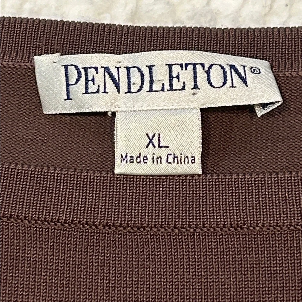 Pendleton Silk Blend 3/4 Sleeve Sweater size XL Brown Stitch Detail